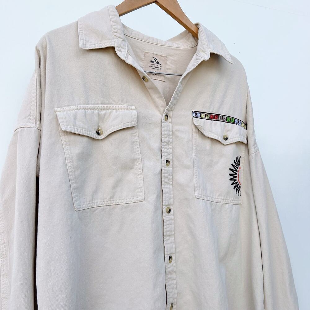 Rip Curl Women’s Embroidered Pacific Dreams Shacket Cream Button Down Large - Picture 7 of 11
